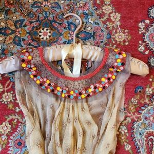 Vintage Silk Embroidered Sheer Top with Colorful Beaded Collar